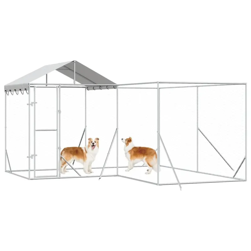 Lauko voljeras šunims su stogu, sidabrinis, 4x4x2,5m, plienas