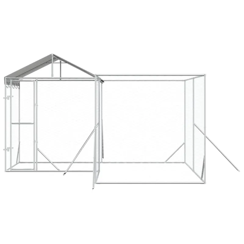 Lauko voljeras šunims su stogu, sidabrinis, 4x4x2,5m, plienas