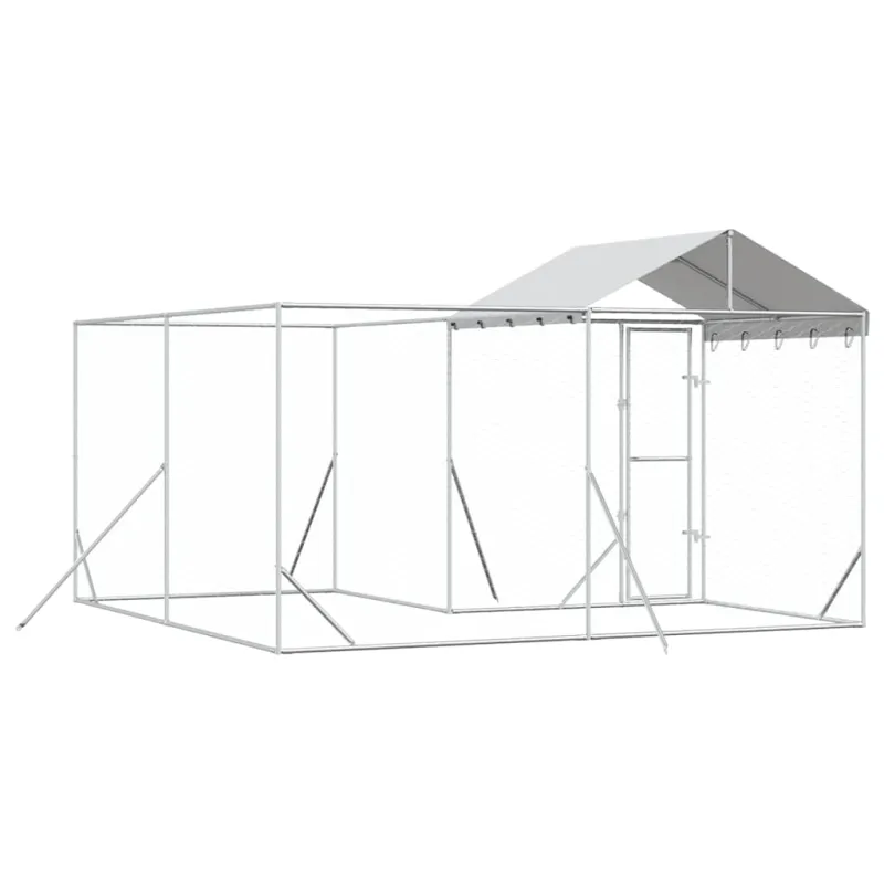 Lauko voljeras šunims su stogu, sidabrinis, 4x4x2,5m, plienas