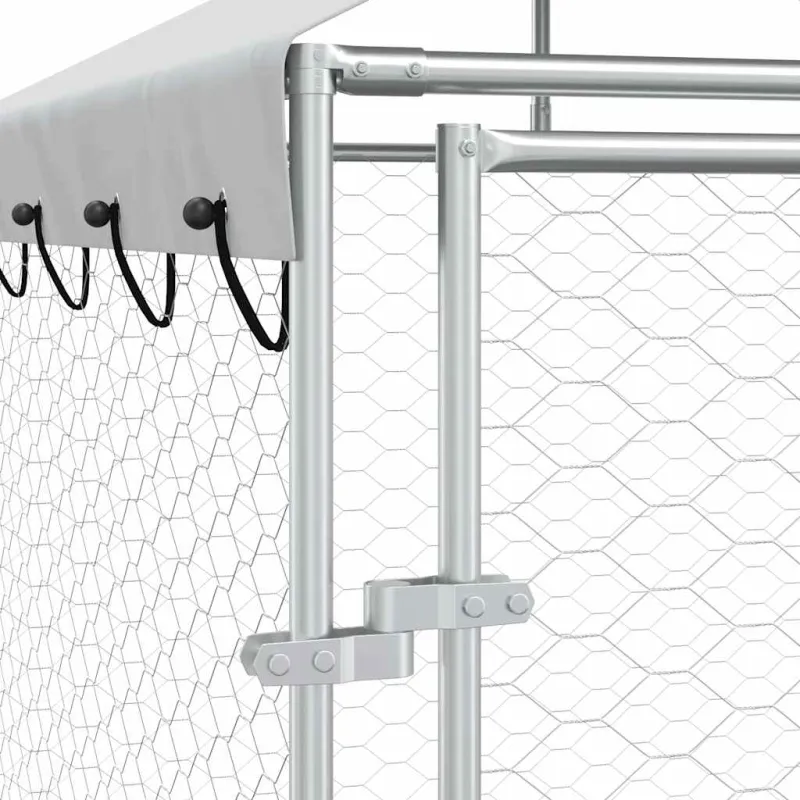 Lauko voljeras šunims su stogu, sidabrinis, 4x4x2,5m, plienas