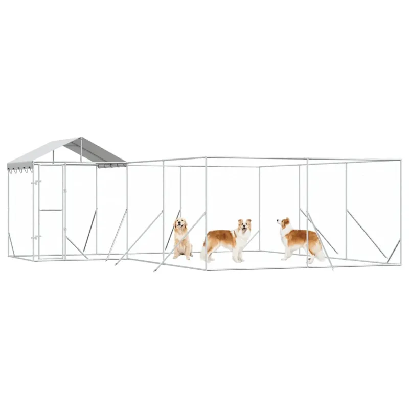 Lauko voljeras šunims su stogu, sidabrinis, 6x6x2,5m, plienas