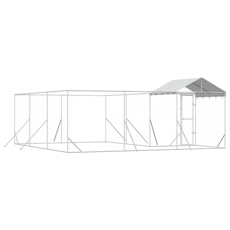Lauko voljeras šunims su stogu, sidabrinis, 6x6x2,5m, plienas