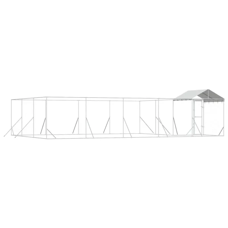Lauko voljeras šunims su stogu, sidabrinis, 10x6x2,5m, plienas