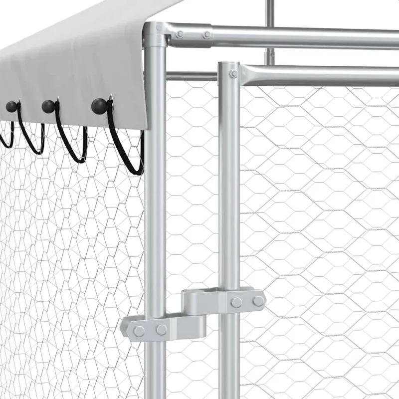 Lauko voljeras šunims su stogu, sidabrinis, 10x6x2,5m, plienas