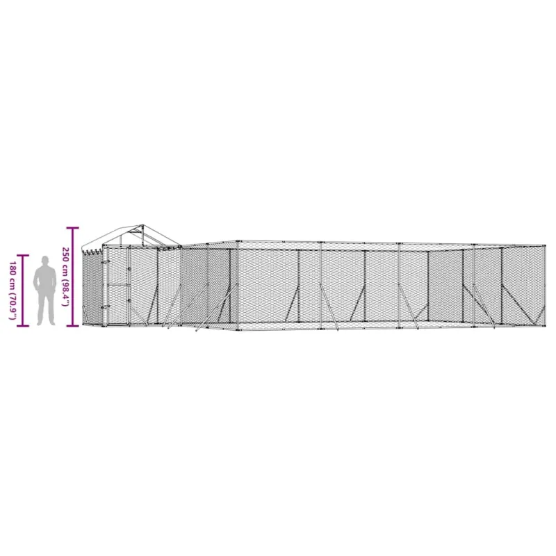 Lauko voljeras šunims su stogu, sidabrinis, 10x6x2,5m, plienas