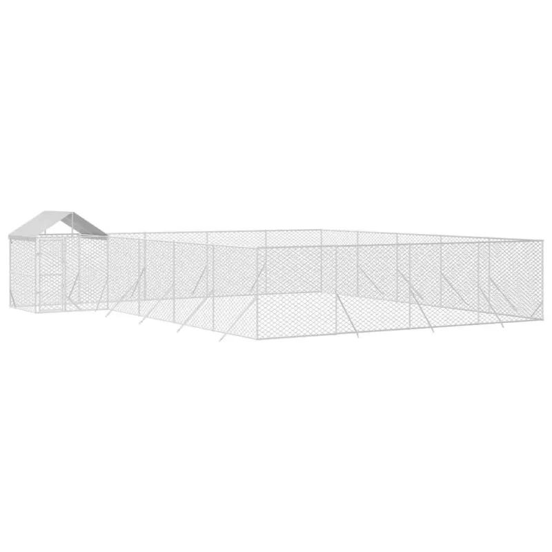 Lauko voljeras šunims su stogu, sidabrinis, 10x8x2,5m, plienas