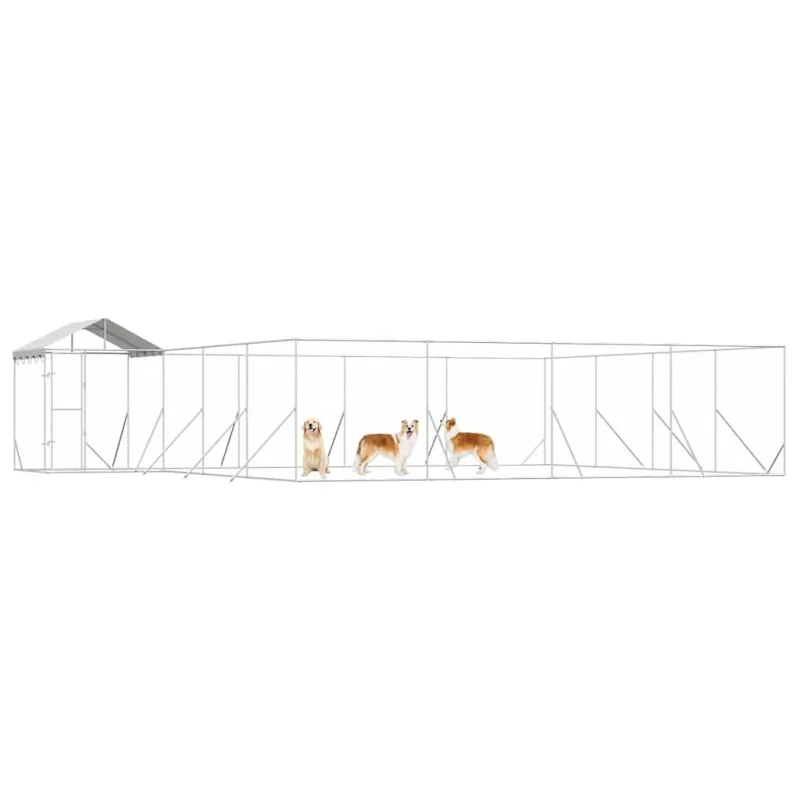 Lauko voljeras šunims su stogu, sidabrinis, 10x8x2,5m, plienas
