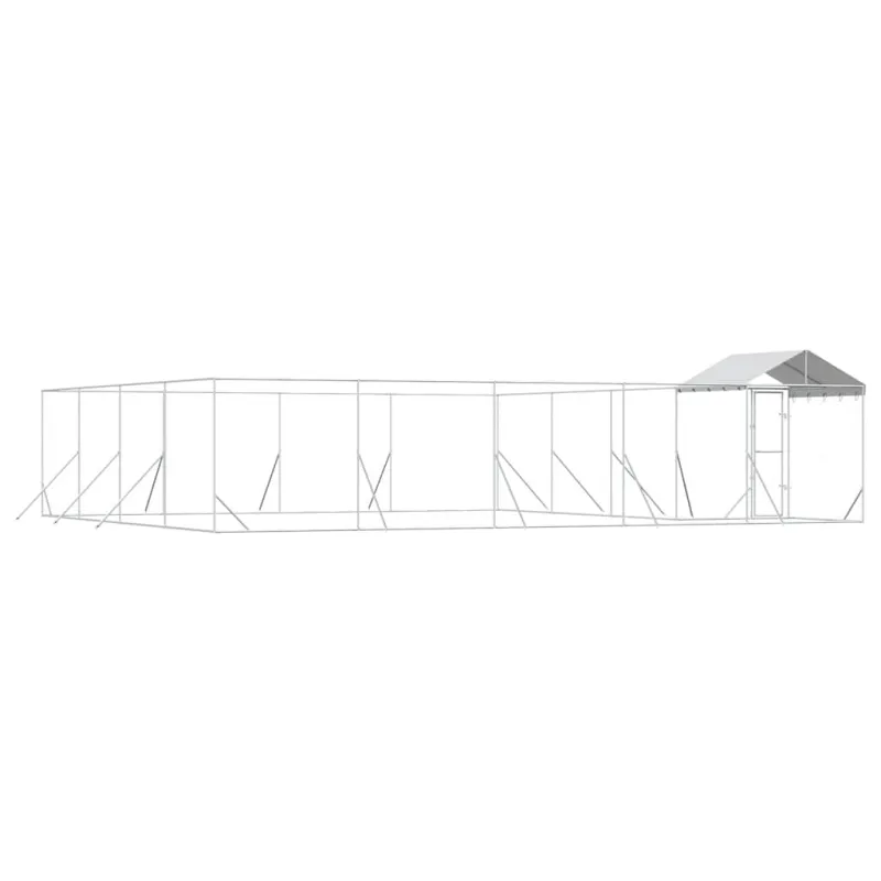 Lauko voljeras šunims su stogu, sidabrinis, 10x8x2,5m, plienas