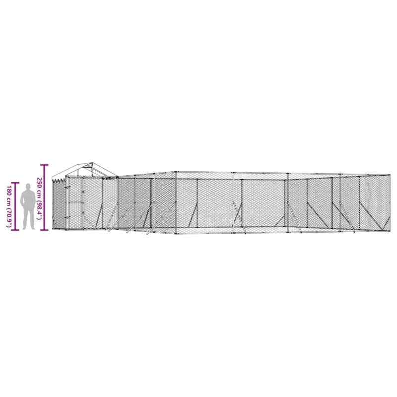 Lauko voljeras šunims su stogu, sidabrinis, 10x8x2,5m, plienas