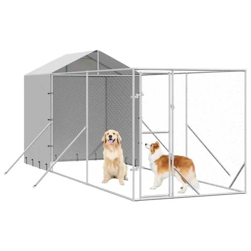 Lauko voljeras šunims su stogu, sidabrinis, 2x6x2,5m, plienas