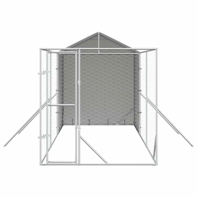 Lauko voljeras šunims su stogu, sidabrinis, 2x6x2,5m, plienas