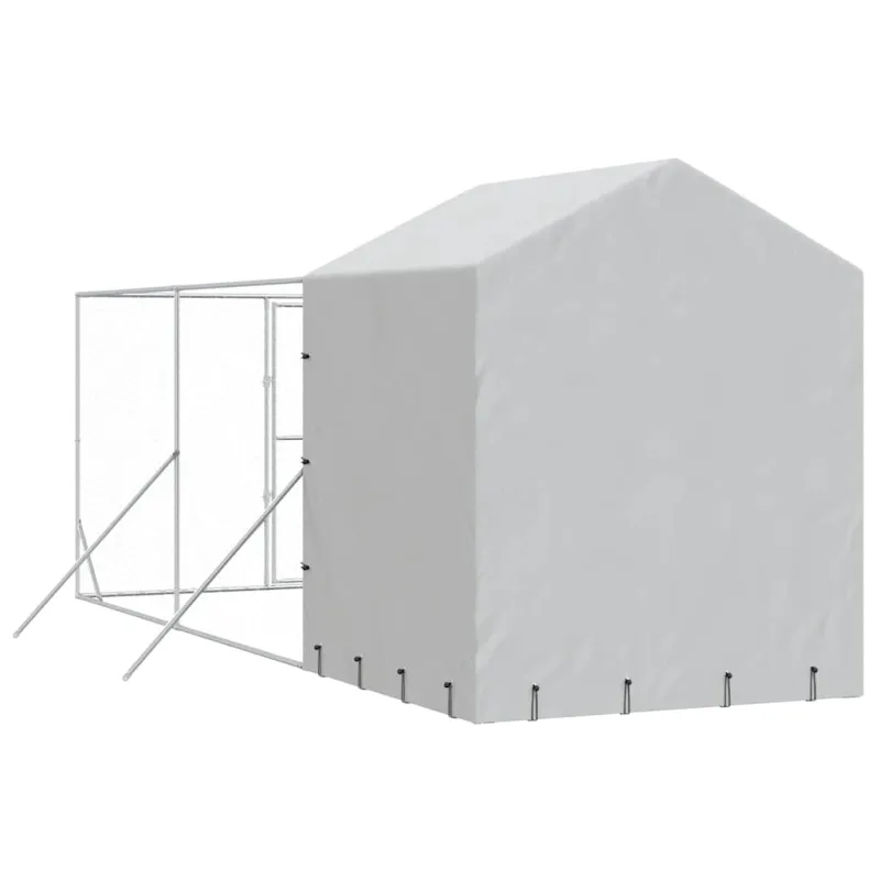 Lauko voljeras šunims su stogu, sidabrinis, 2x6x2,5m, plienas