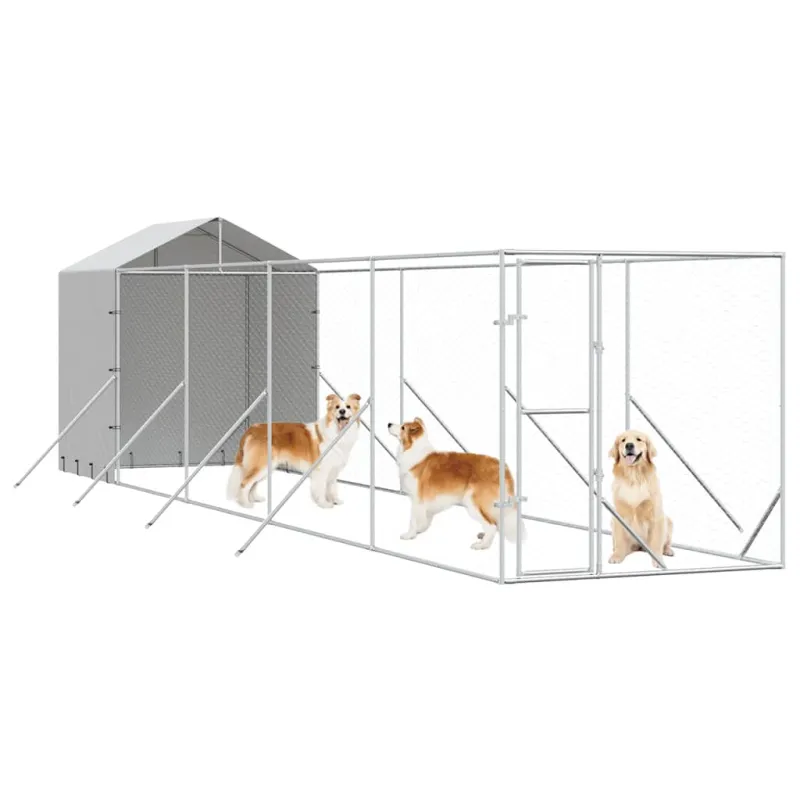 Lauko voljeras šunims su stogu, sidabrinis, 2x10x2,5m, plienas