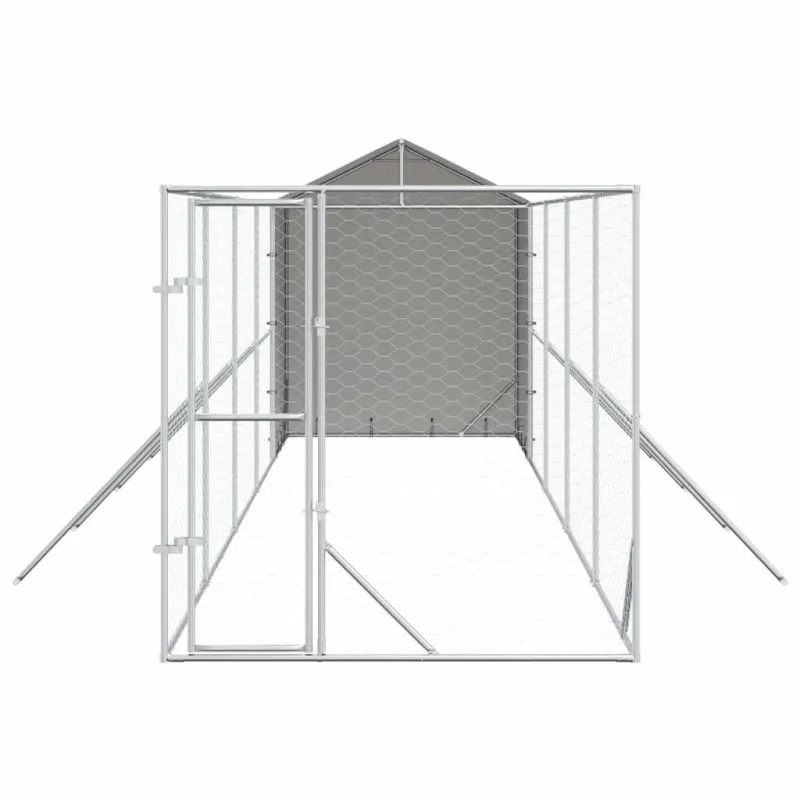Lauko voljeras šunims su stogu, sidabrinis, 2x10x2,5m, plienas