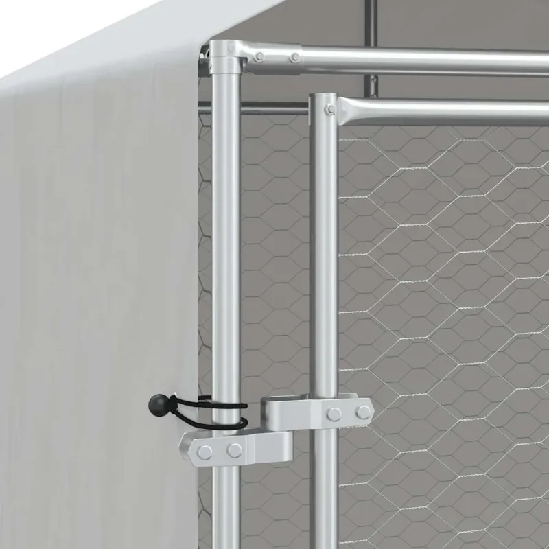 Lauko voljeras šunims su stogu, sidabrinis, 2x10x2,5m, plienas