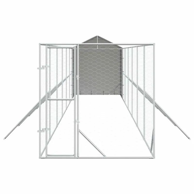Lauko voljeras šunims su stogu, sidabrinis, 2x14x2,5m, plienas