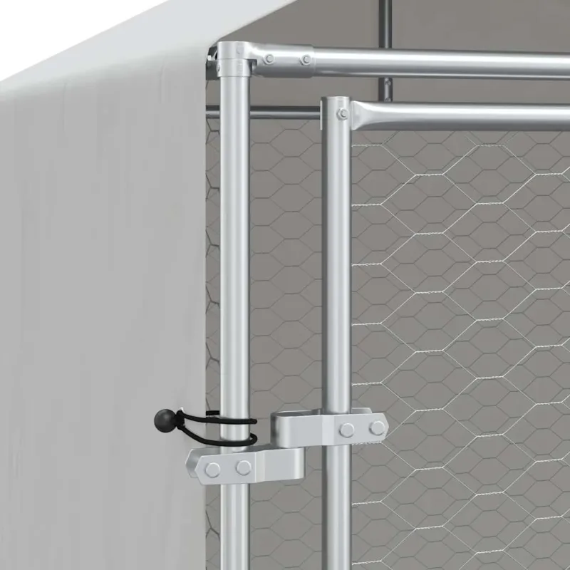 Lauko voljeras šunims su stogu, sidabrinis, 2x14x2,5m, plienas