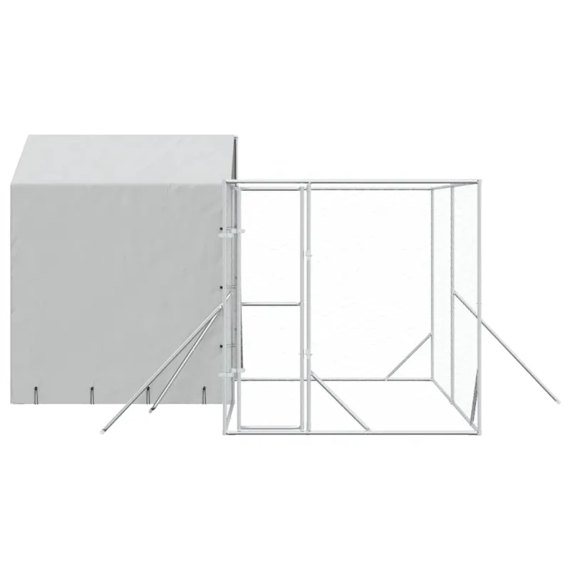 Lauko voljeras šunims su stogu, sidabrinis, 4x4x2,5m, plienas