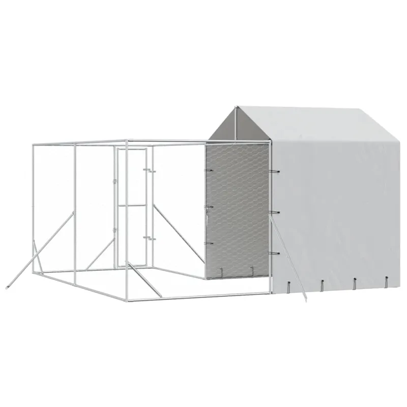 Lauko voljeras šunims su stogu, sidabrinis, 4x4x2,5m, plienas