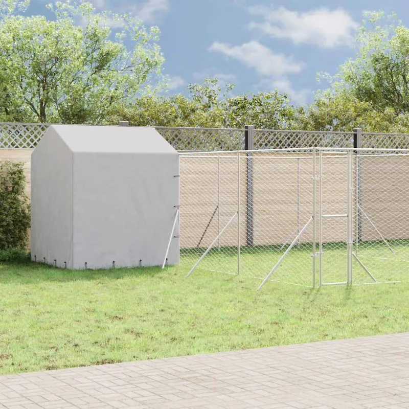 Lauko voljeras šunims su stogu, sidabrinis, 6x6x2,5m, plienas