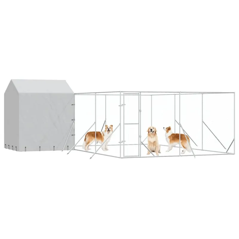 Lauko voljeras šunims su stogu, sidabrinis, 6x6x2,5m, plienas