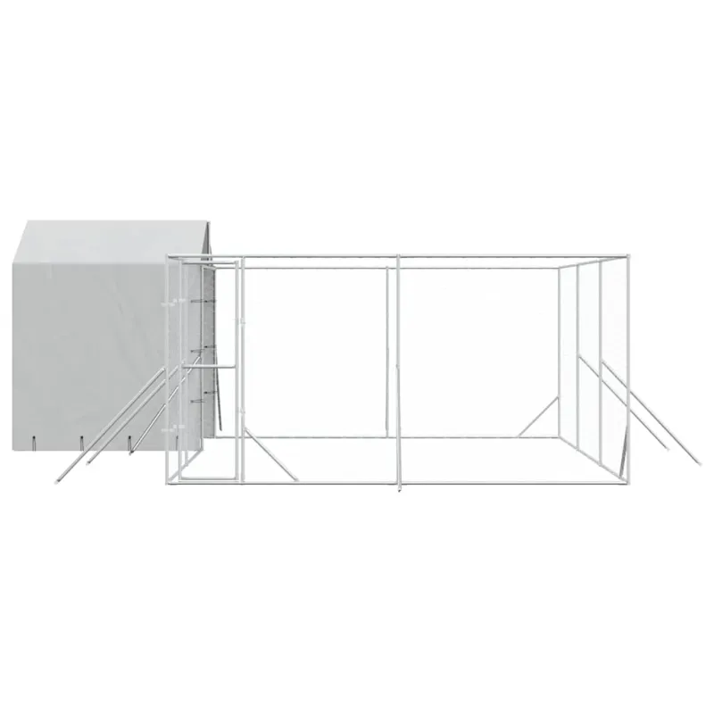 Lauko voljeras šunims su stogu, sidabrinis, 6x6x2,5m, plienas