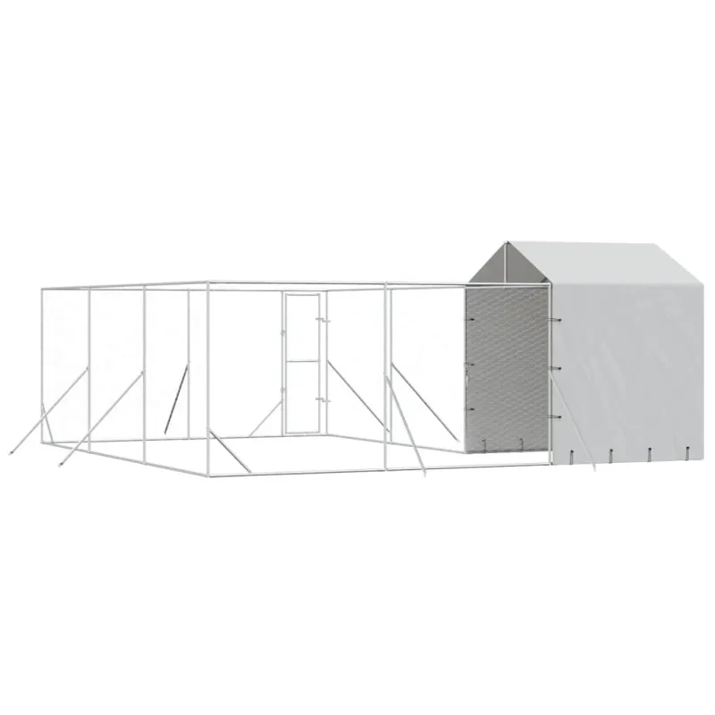 Lauko voljeras šunims su stogu, sidabrinis, 6x6x2,5m, plienas