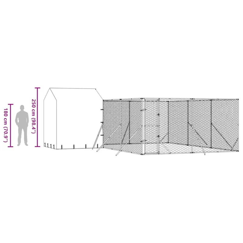 Lauko voljeras šunims su stogu, sidabrinis, 6x6x2,5m, plienas