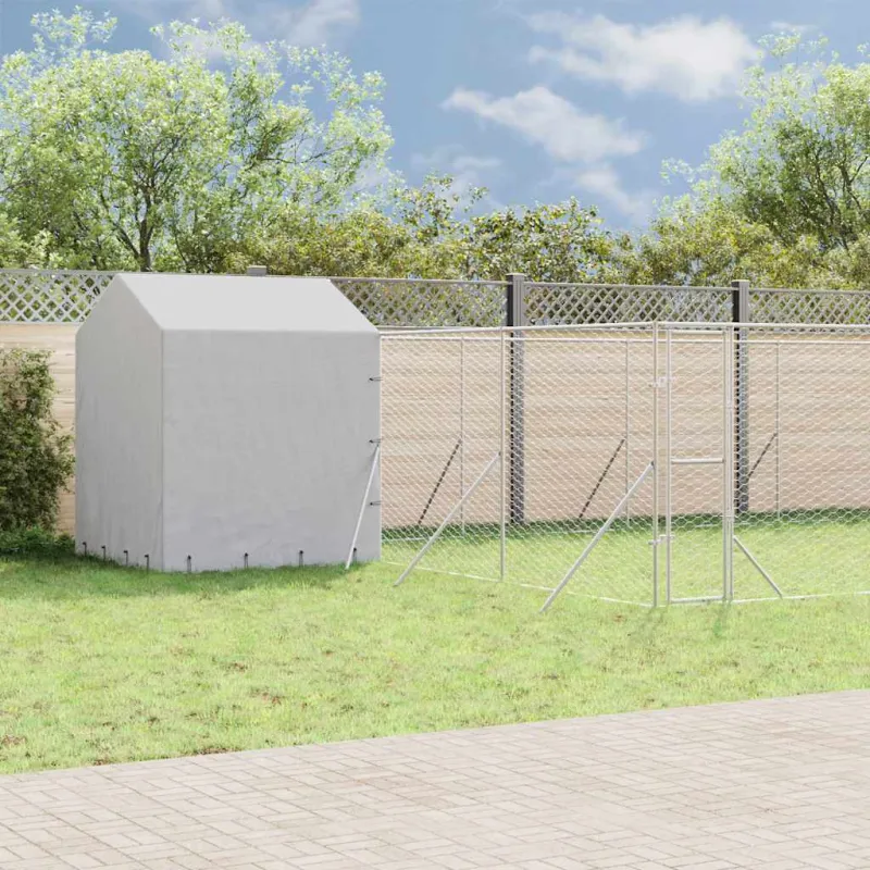 Lauko voljeras šunims su stogu, sidabrinis, 10x6x2,5m, plienas