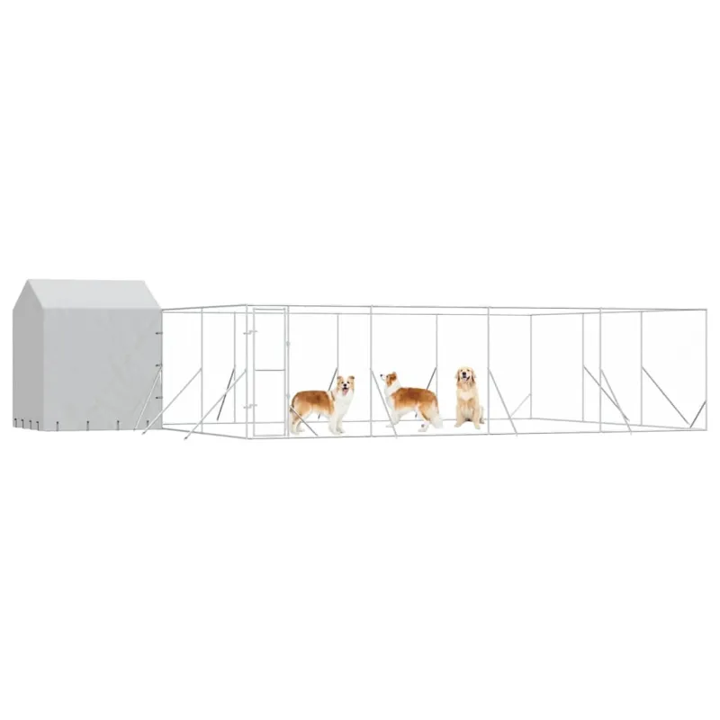 Lauko voljeras šunims su stogu, sidabrinis, 10x6x2,5m, plienas
