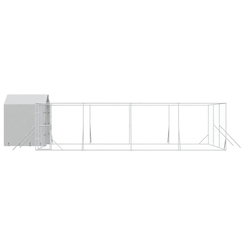 Lauko voljeras šunims su stogu, sidabrinis, 10x6x2,5m, plienas