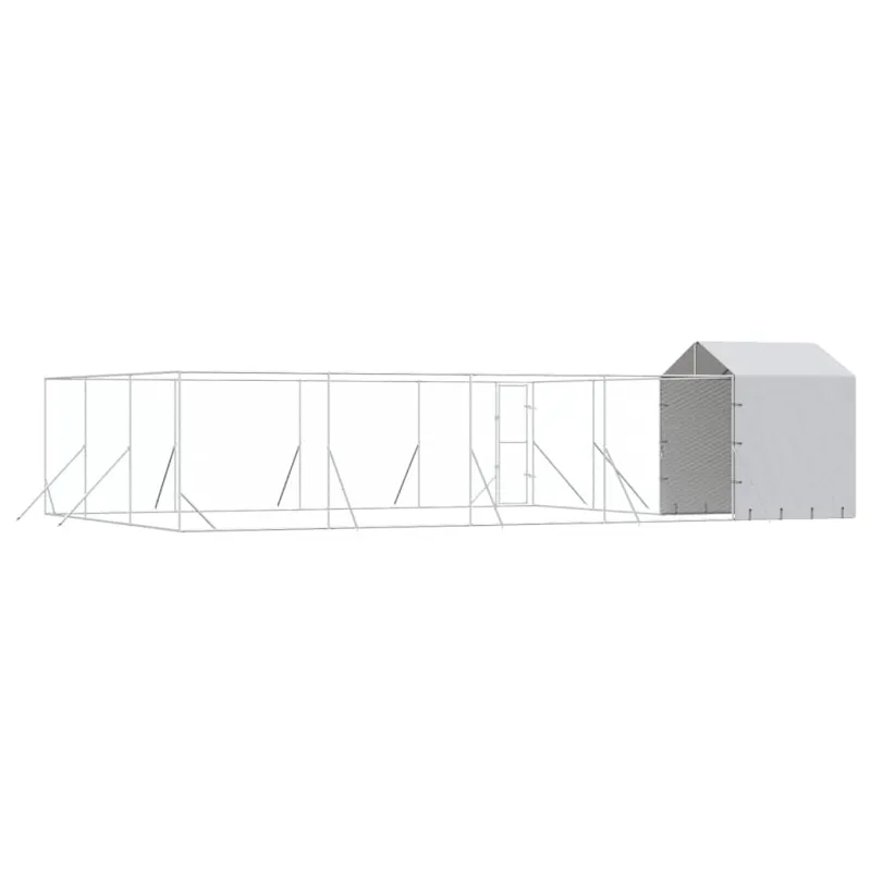Lauko voljeras šunims su stogu, sidabrinis, 10x6x2,5m, plienas