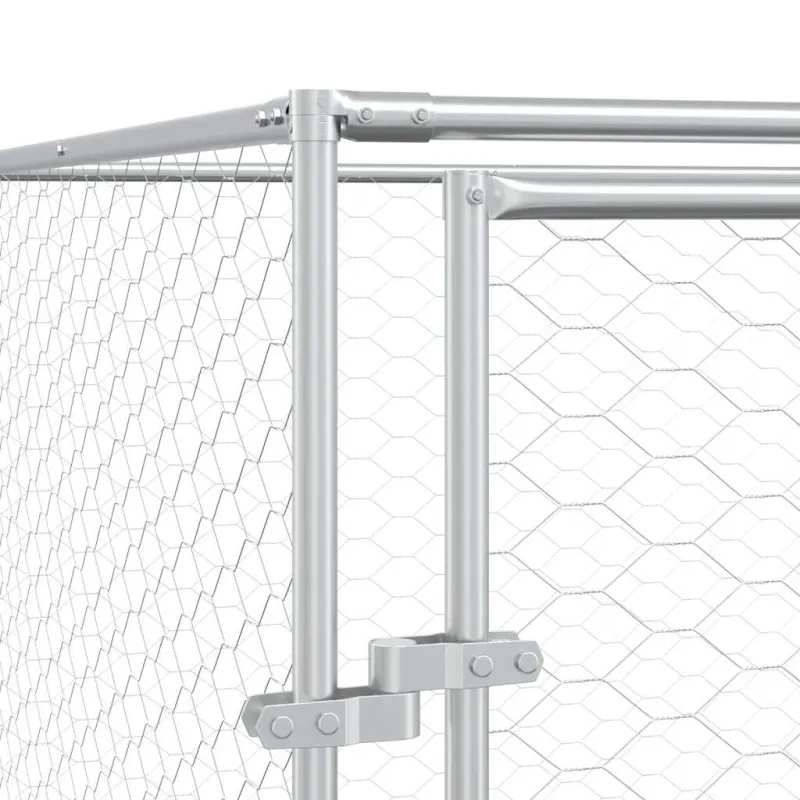 Lauko voljeras šunims su stogu, sidabrinis, 10x6x2,5m, plienas