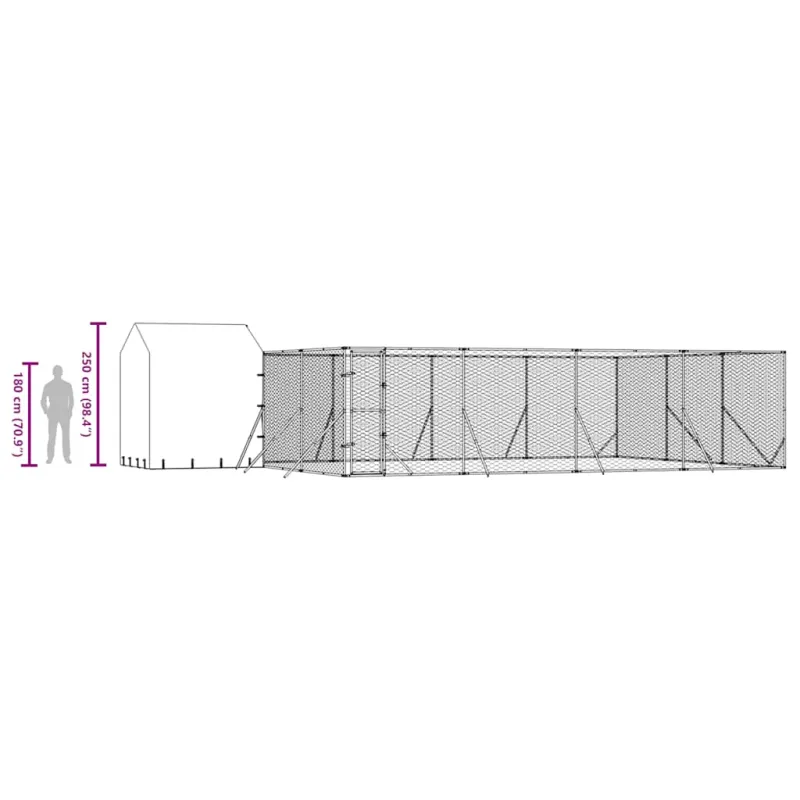 Lauko voljeras šunims su stogu, sidabrinis, 10x6x2,5m, plienas