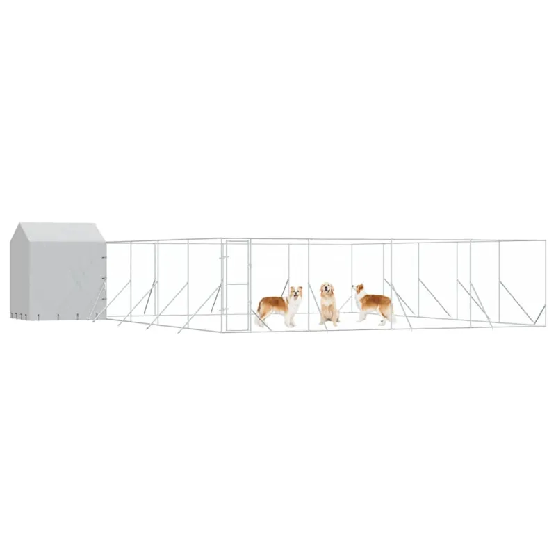 Lauko voljeras šunims su stogu, sidabrinis, 10x10x2,5m, plienas