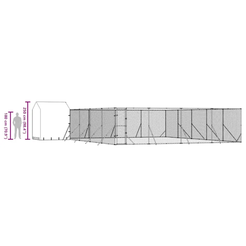 Lauko voljeras šunims su stogu, sidabrinis, 10x10x2,5m, plienas