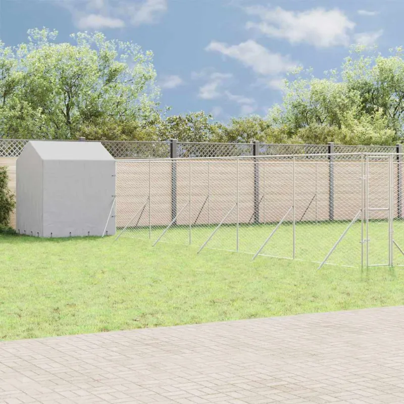 Lauko voljeras šunims su stogu, sidabrinis, 12x12x2,5m, plienas