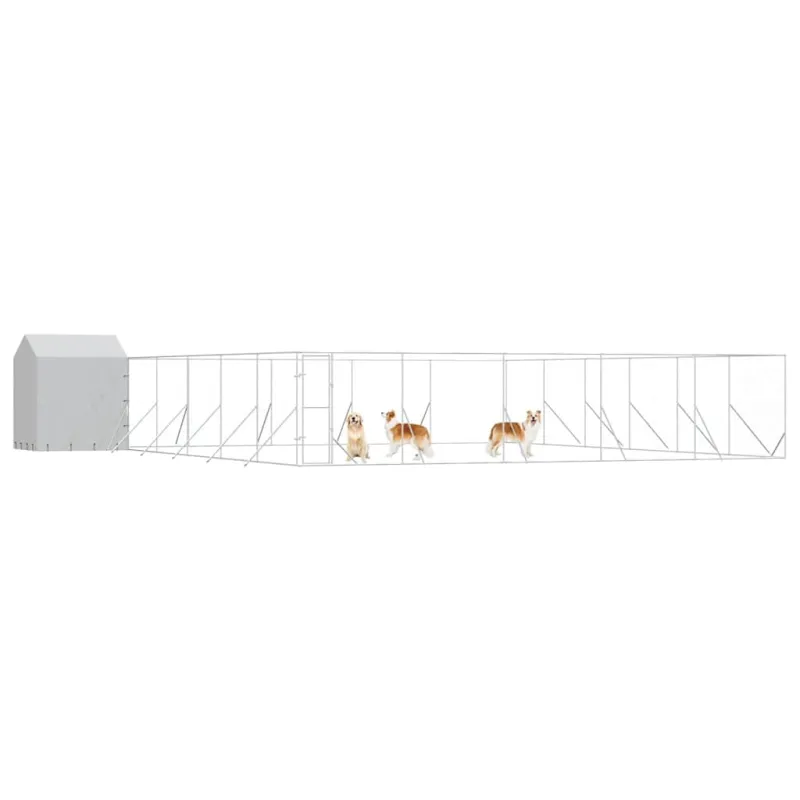 Lauko voljeras šunims su stogu, sidabrinis, 12x12x2,5m, plienas