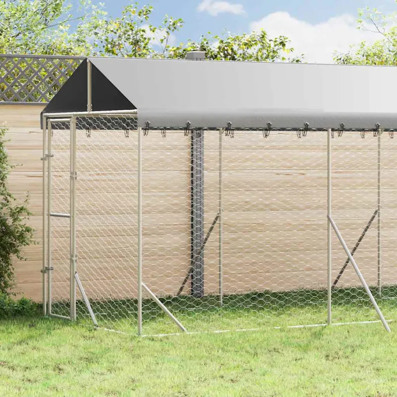 Lauko voljeras šunims su stogu, sidabrinis, 2x6x2,5m, plienas