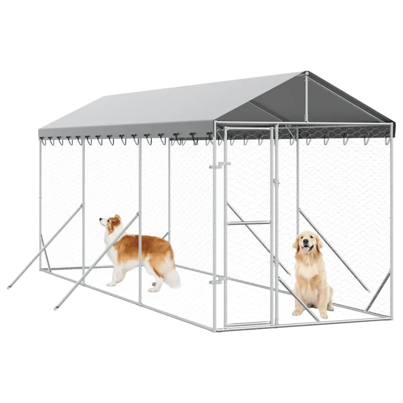 Lauko voljeras šunims su stogu, sidabrinis, 2x6x2,5m, plienas