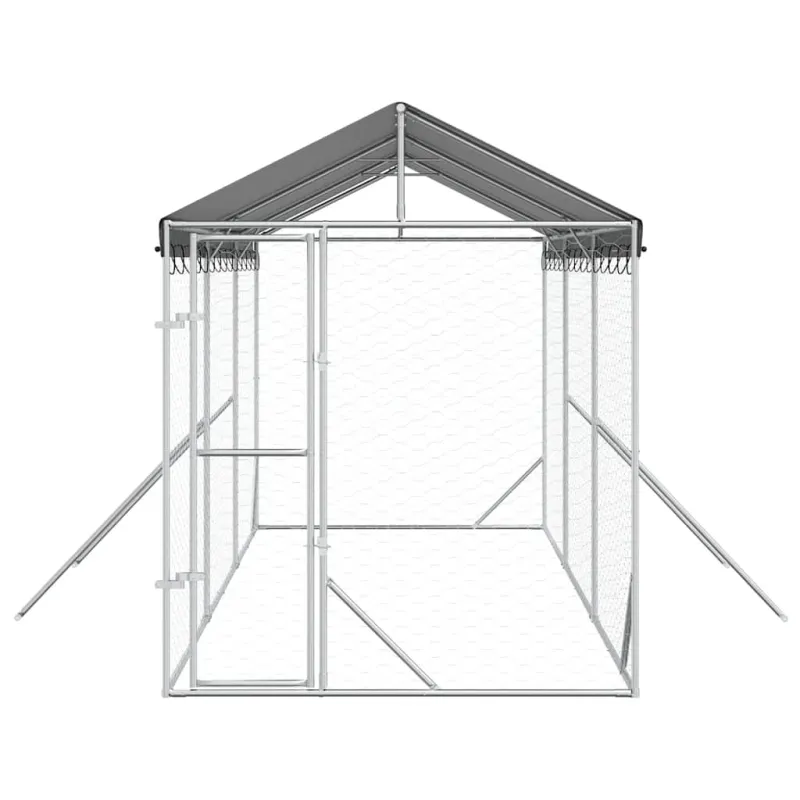 Lauko voljeras šunims su stogu, sidabrinis, 2x6x2,5m, plienas
