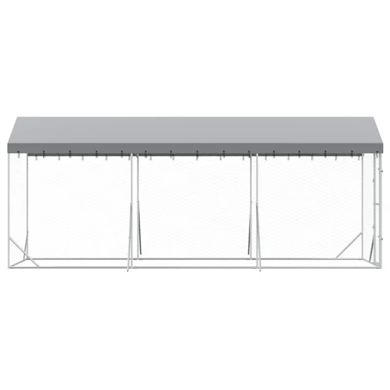 Lauko voljeras šunims su stogu, sidabrinis, 2x6x2,5m, plienas