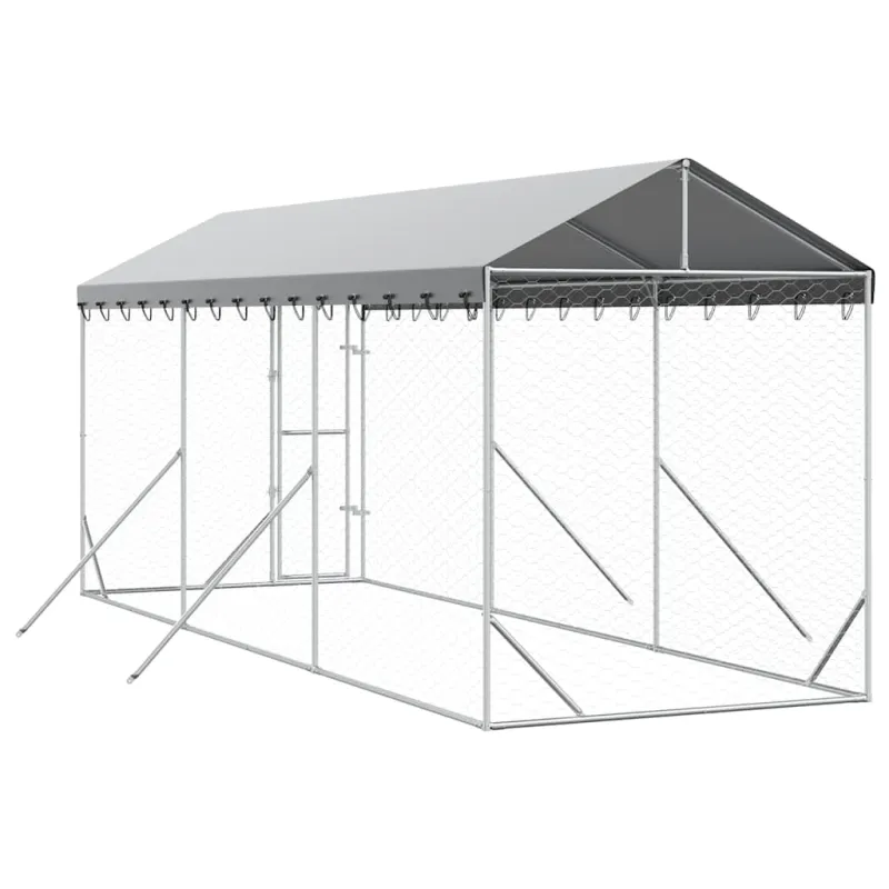 Lauko voljeras šunims su stogu, sidabrinis, 2x6x2,5m, plienas