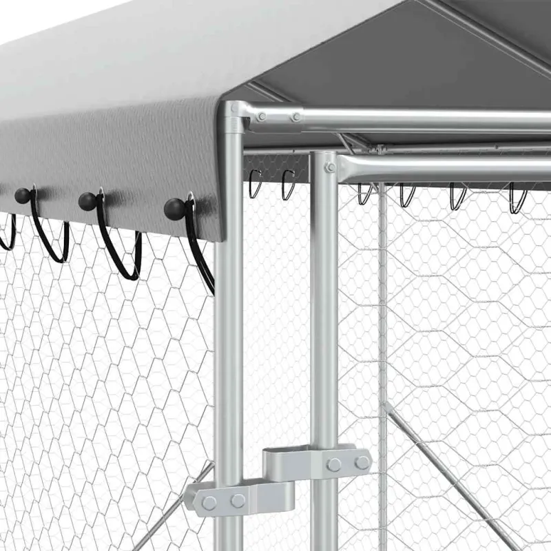 Lauko voljeras šunims su stogu, sidabrinis, 2x6x2,5m, plienas