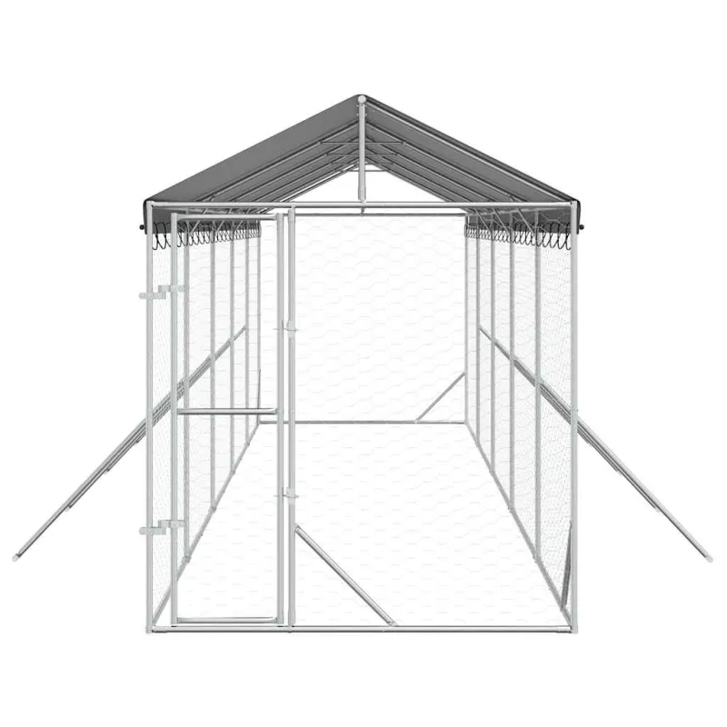Lauko voljeras šunims su stogu, sidabrinis, 2x10x2,5m, plienas