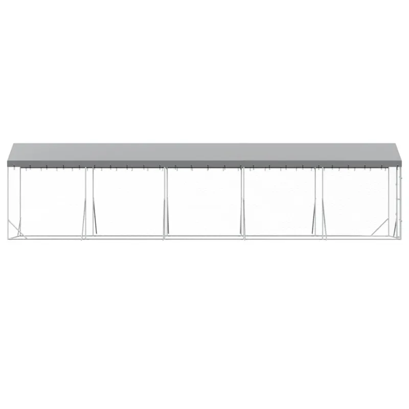 Lauko voljeras šunims su stogu, sidabrinis, 2x10x2,5m, plienas