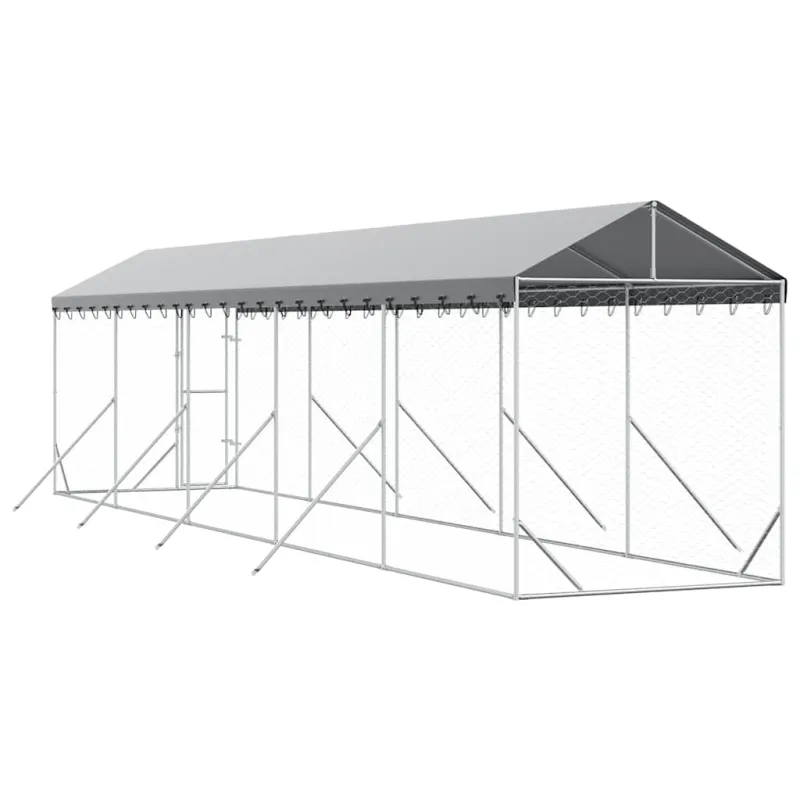 Lauko voljeras šunims su stogu, sidabrinis, 2x10x2,5m, plienas