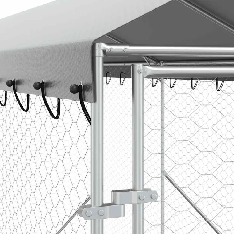Lauko voljeras šunims su stogu, sidabrinis, 2x10x2,5m, plienas