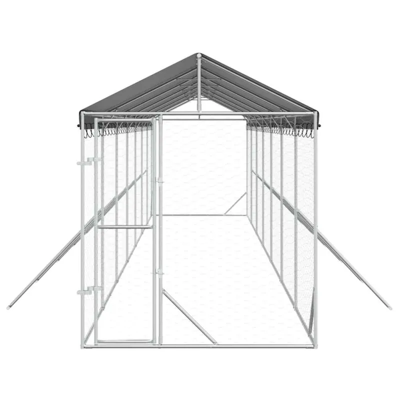Lauko voljeras šunims su stogu, sidabrinis, 2x14x2,5m, plienas