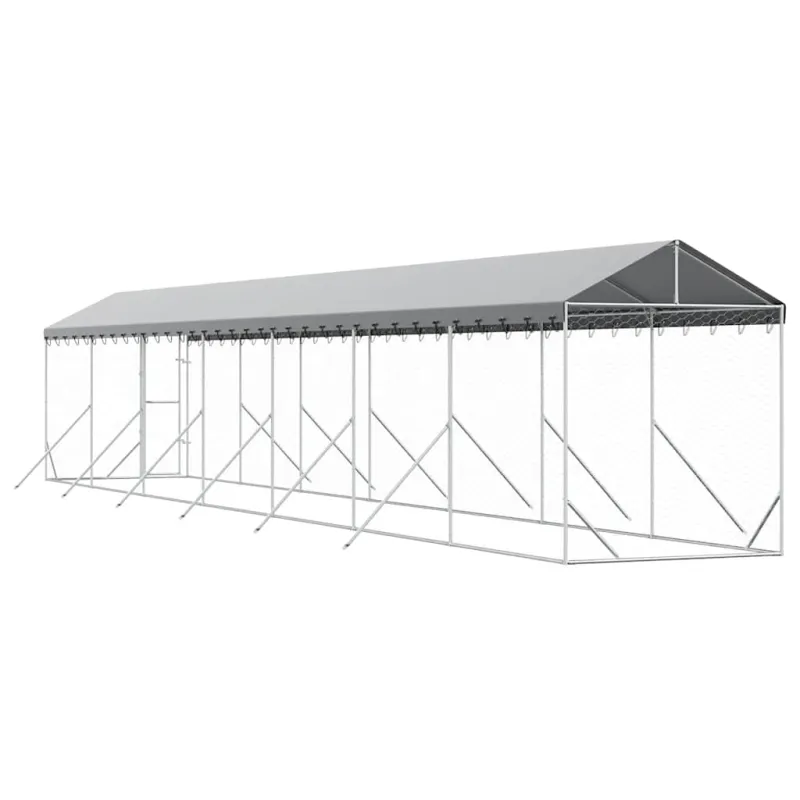 Lauko voljeras šunims su stogu, sidabrinis, 2x14x2,5m, plienas